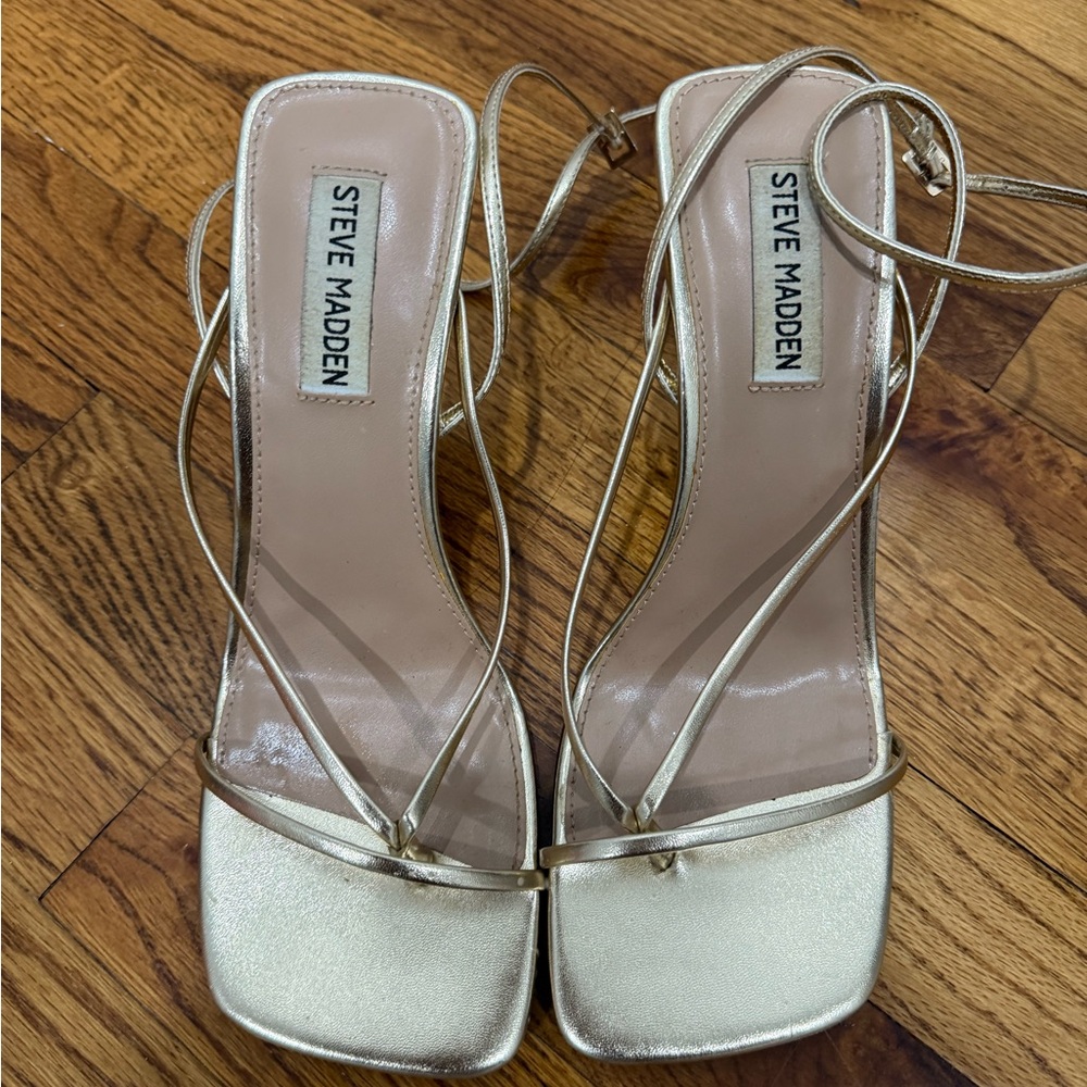 Steve Madden Gold Heeled Sandals with Strappy Design